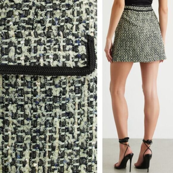 NWT DYNAMITE Tweed A-Line Mini Skirt Sz XS Green / Black - Picture 2 of 7